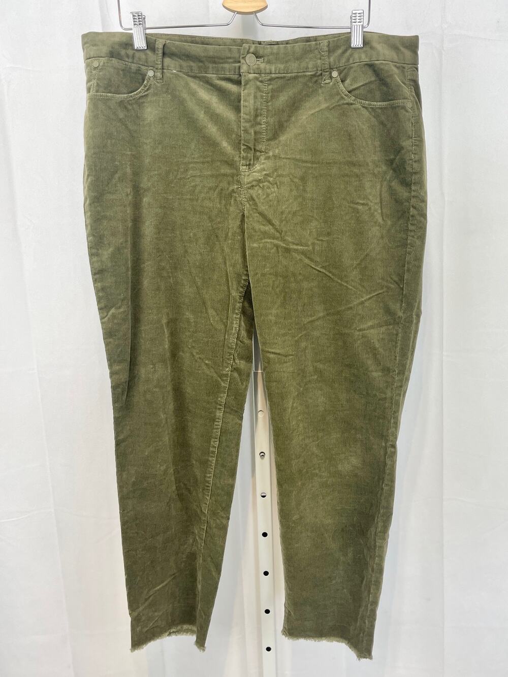 TALBOTS Slim Ankle Corduroy Jeans Frayed Hem Zip Fly Five Pocket Cotton Green 16